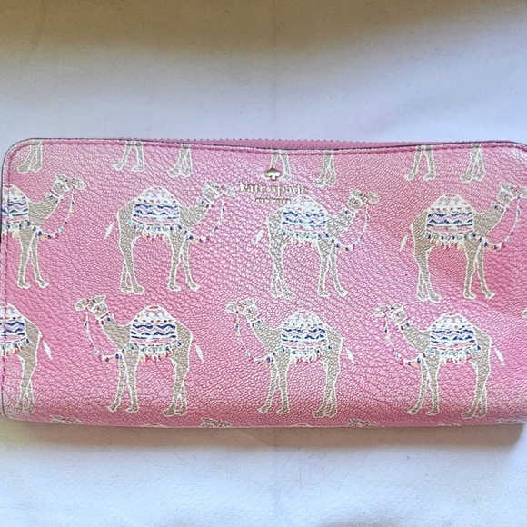 New Kate Spade Spice Things Up Camel Neda Wallet Pink Three Section Zip Around - Picture 1 of 7